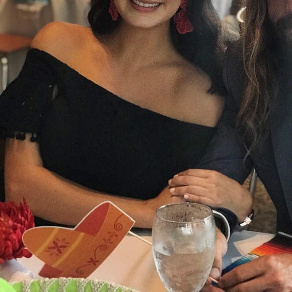 Navy Eyelet Off-The-Shoulder Jumper w/Pom Poms - Picture 4 of 4